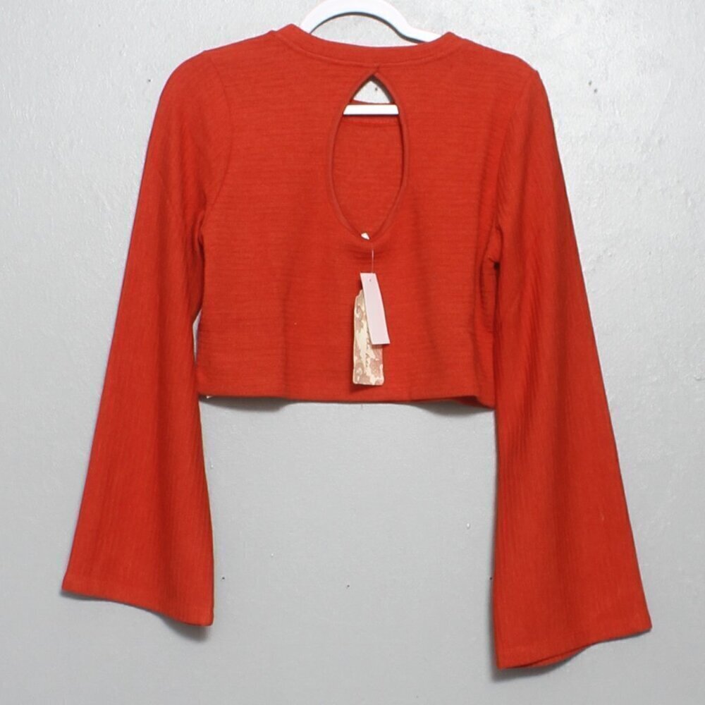 Band of the free nwt rust orange ribbed flare long sleeve crop sweater - Picture 3 of 10